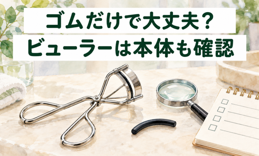 ビューラーのゴムと本体の状態を別々に確認する説明図