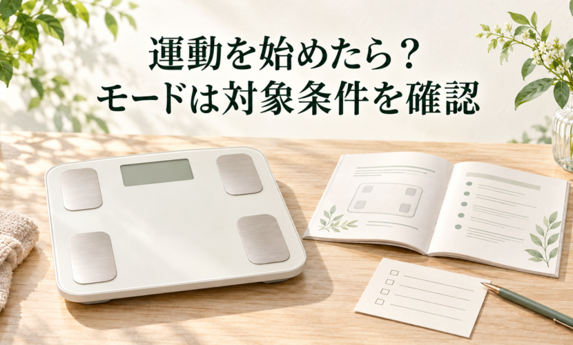 体組成計のアスリートモードを選ぶ前に製品の対象条件を確認する説明図